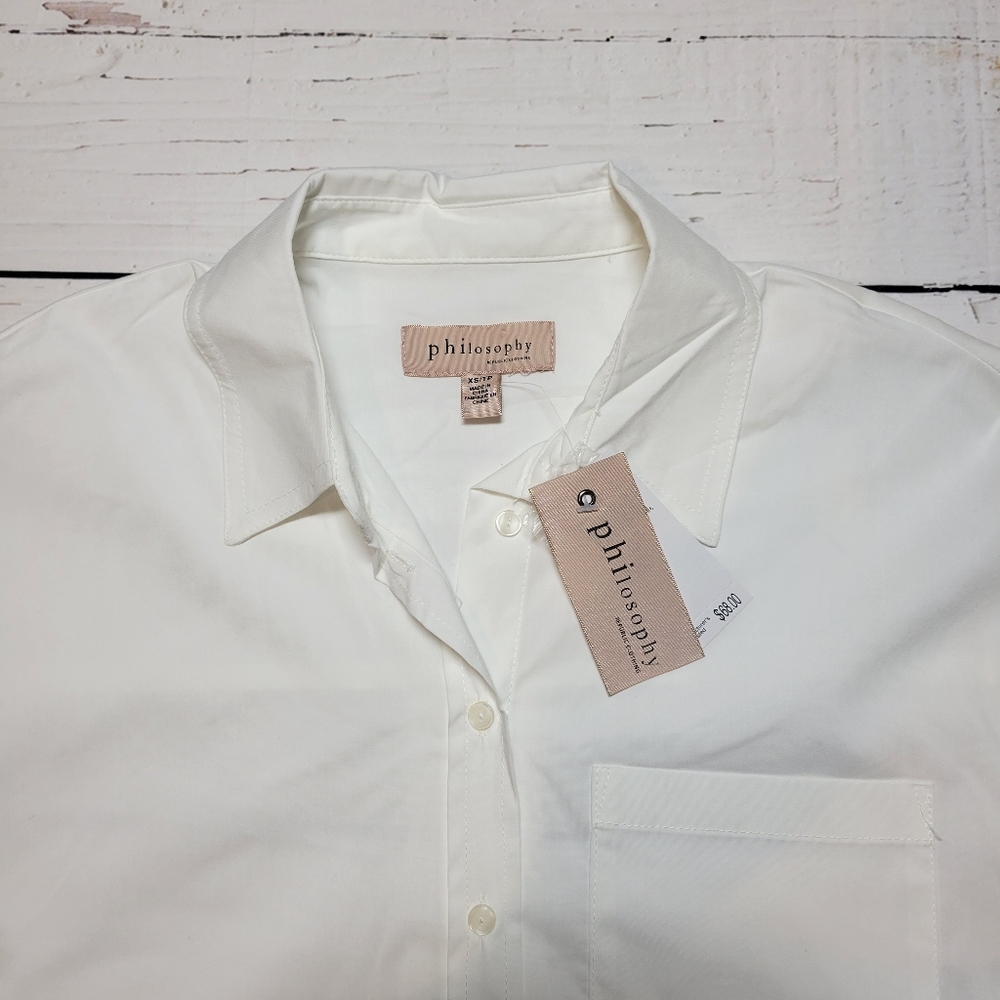 Philosophy White Oversized Button-Down Shirt Hi-Lo Hem Boxy Fit Classic Size XS - Picture 4 of 11